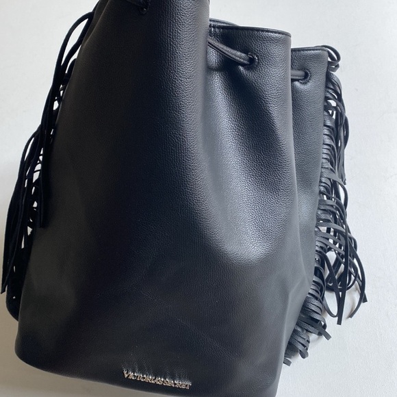 Victoria's Secret Fashion Show Fringe Faux Leather Tassel boho Backpack in Black - Picture 11 of 16